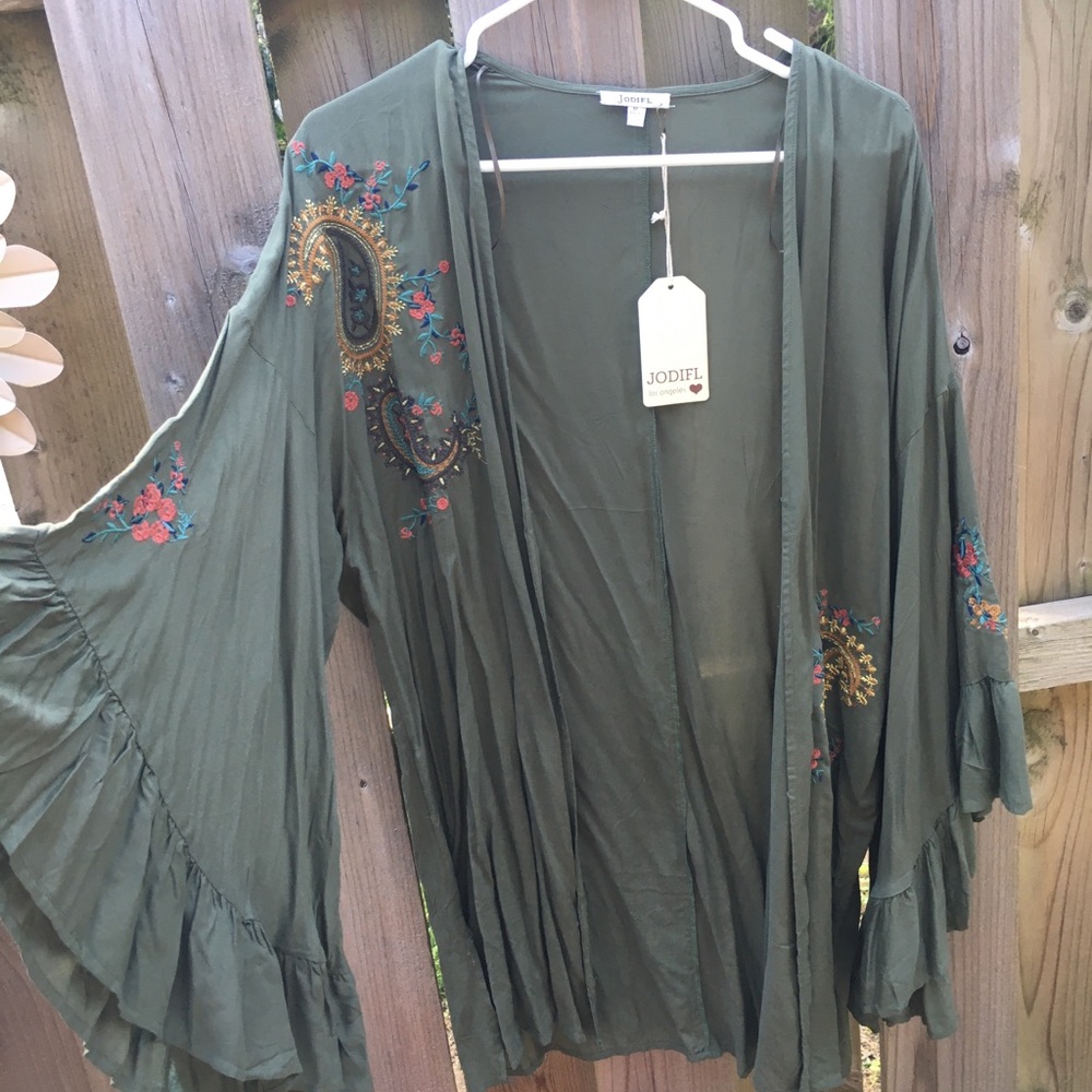Paisley kimono cardigan with long bell sleeves
